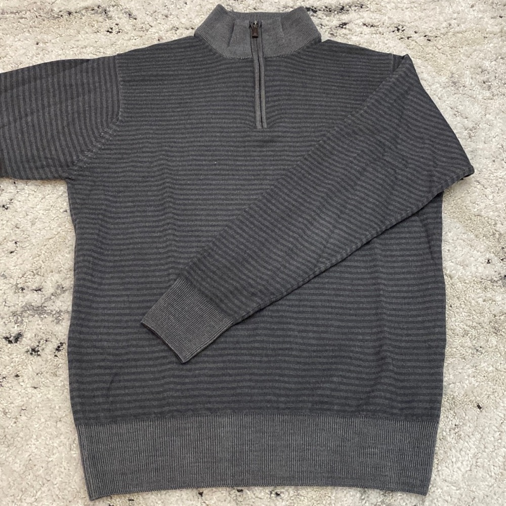 Mens Peter Millar Gray Striped Zip-Up Sweater